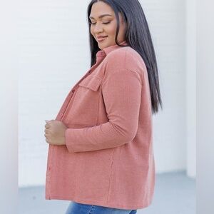 Pink Lily Ribbed Mad About You Terracotta Ribbed Shacket Medium